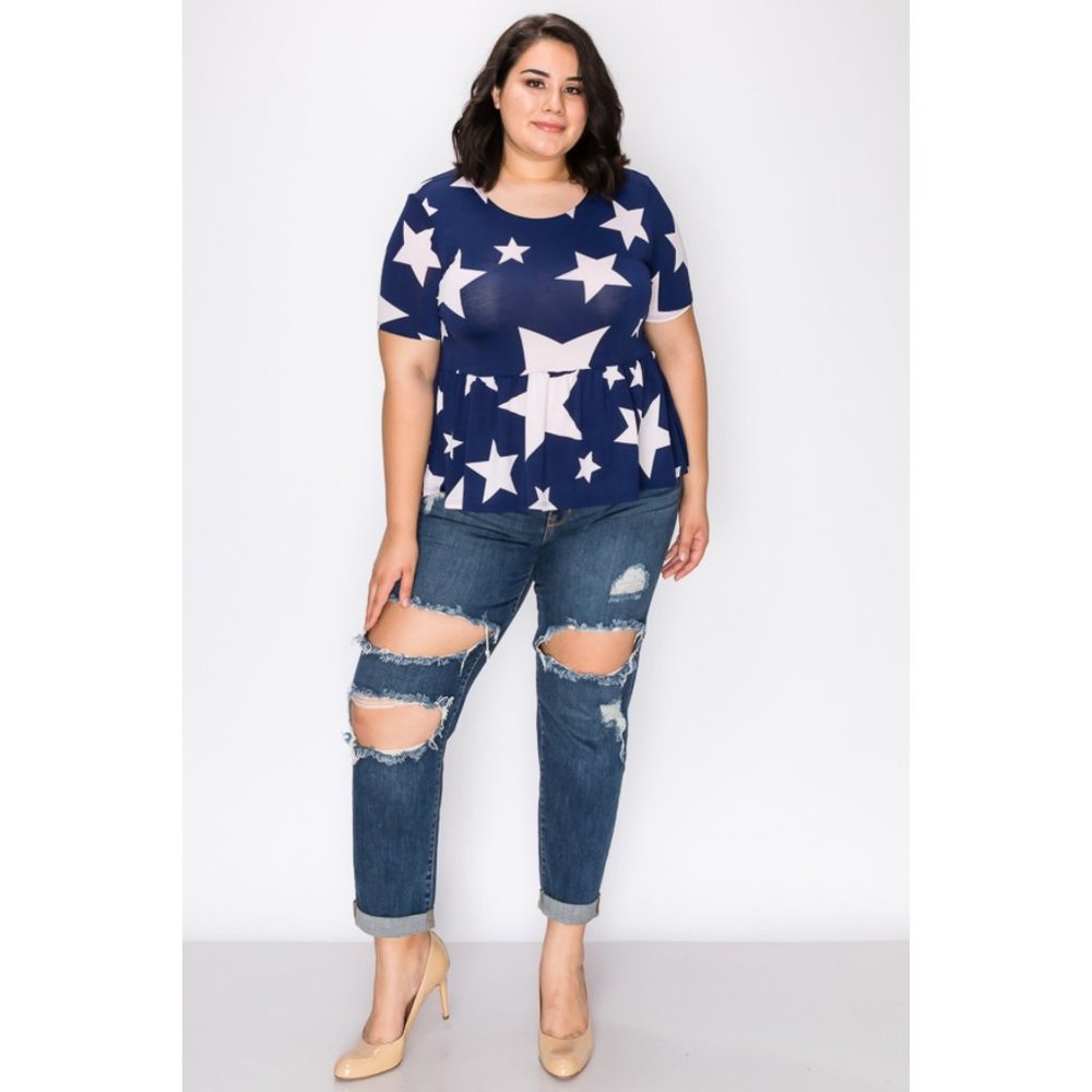 1x-3x Super cute star print  hem tunic top